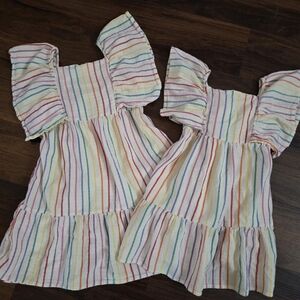 Adorable Matching Cat & Jack Sister Dresses with Bright Stripes, Sz XS & M